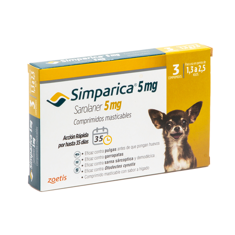 SIMPARICA 5 MG 1.3-2.5 KG 3 COMPRIMIDOS