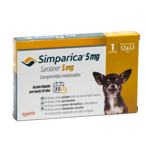 SIMPARICA 5 MG 1.3-2.5 KG 1 COMPRIMIDO