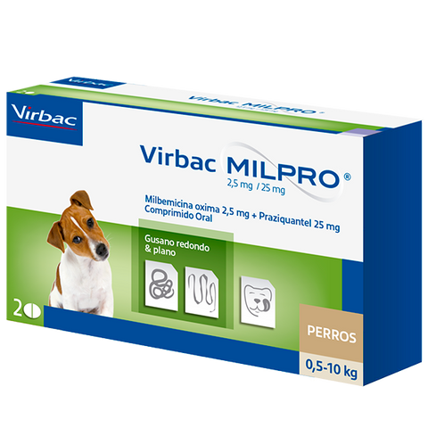 VIRBAC MILPRO PERRO PEQUEÑO 0,5 KG 2 COMPRIMIDOS